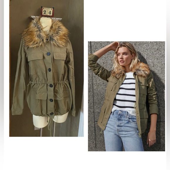 JustFab Utility Jacket With Faux Fur Collar Women’s size Large - Picture 1 of 16
